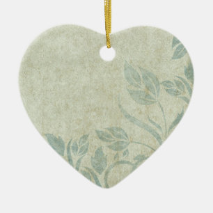 Blue Vintage Floral Vine Wedding Ceramic Ornament