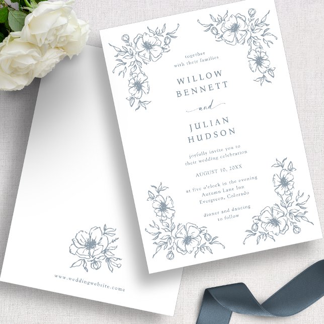 Blue Vintage Floral Wedding Invitation (Blue Vintage Floral Wedding Invitation
)