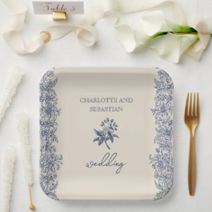 Blue vintage floral wedding paper plate