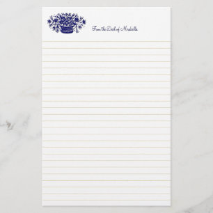 Blue Vintage Flower Basket Custom Lined Stationery