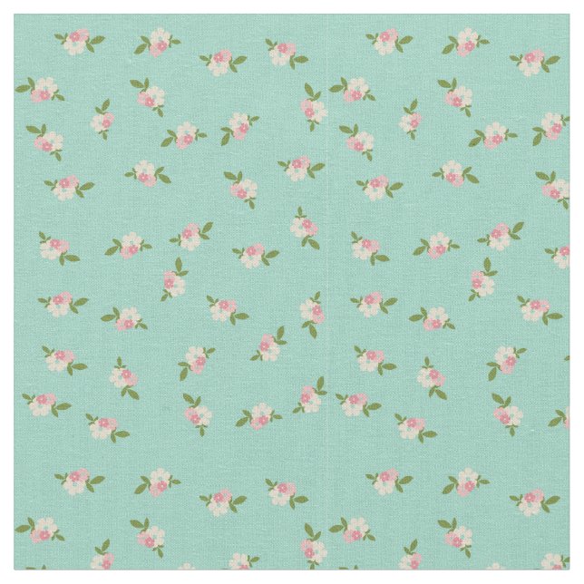 Blue Vintage Flower Pattern Fabric (Close Up)