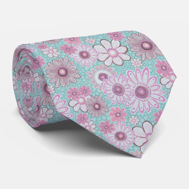 Blue Vintage Flower Vibes Neck Tie (Rolled)