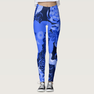 Blue Vintage flowers and birds Leggings