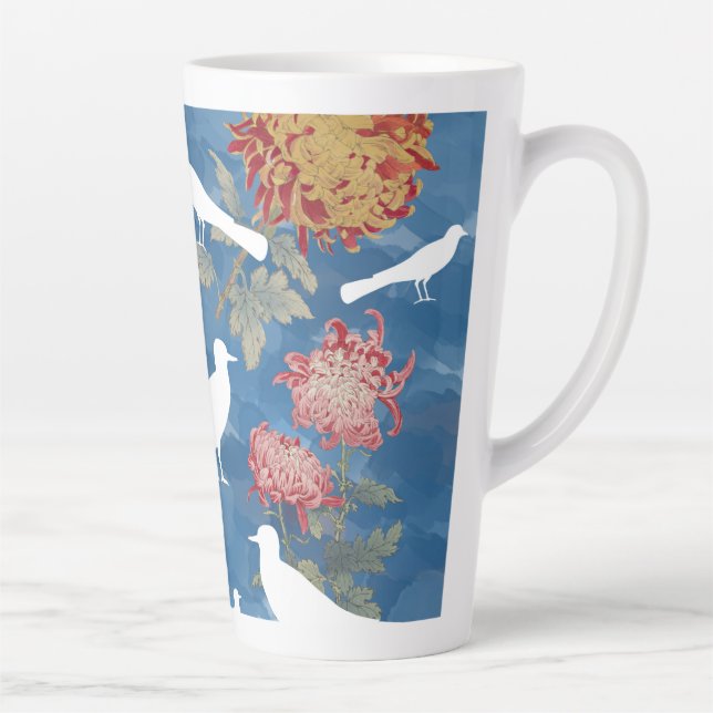 Blue Vintage Flowers & Birds  Latte Mug (Right)