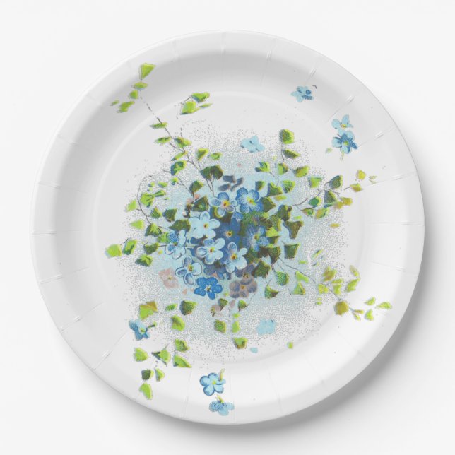 Blue Vintage Forget-Me-Nots Paper Plate (Front)