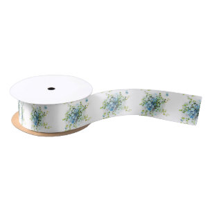 Blue Vintage Forget-Me-Nots Satin Ribbon