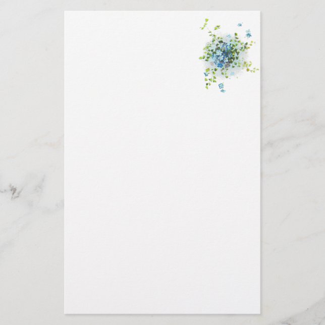 Blue Vintage Forget-Me-Nots Stationery (Front)
