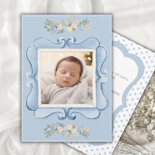 Blue Vintage Frame Whimsical Baby Announcement