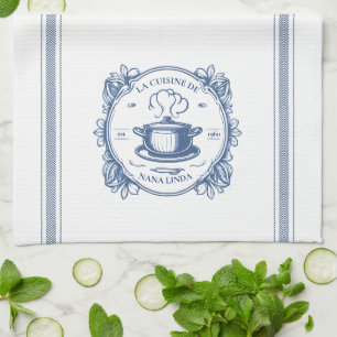 Blue Vintage French Cooking Personal Name Kitchen Towel