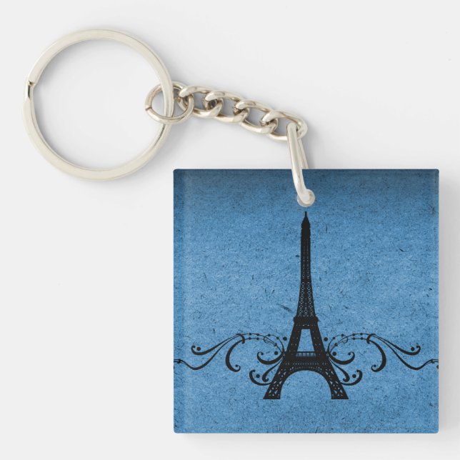 Blue Vintage French Flourish Acrylic Keychain (Front)