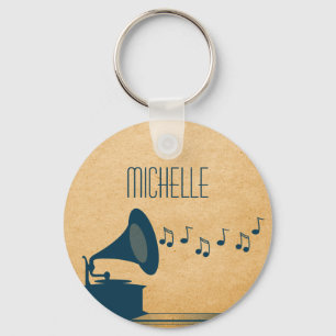 Blue Vintage Gramophone Keychain