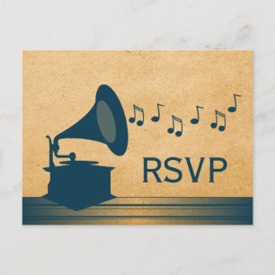 Blue Vintage Gramophone RSVP Postcard