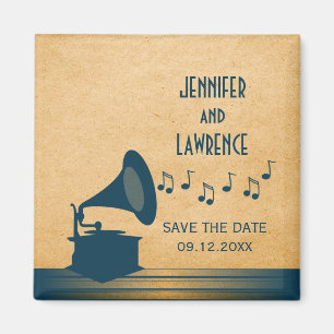Blue Vintage Gramophone Save the Date Magnet