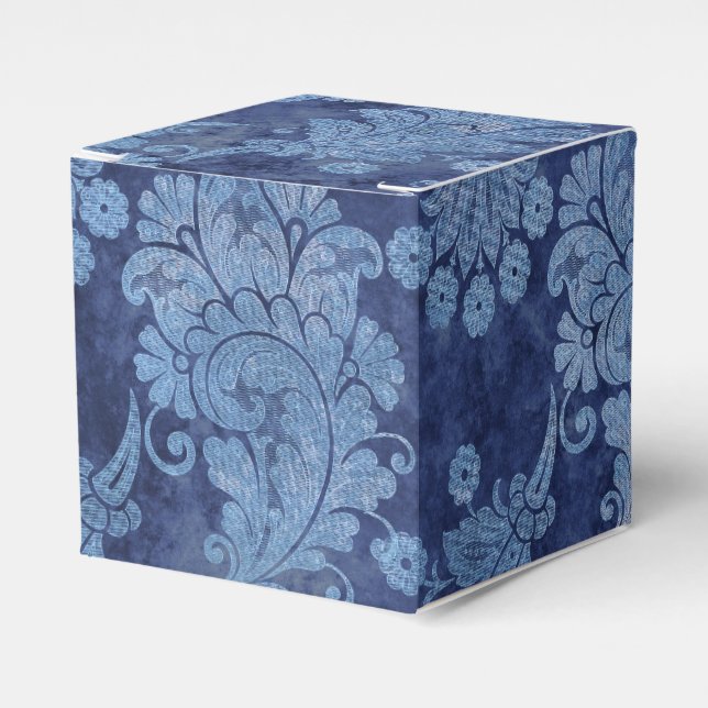 Blue Vintage Grunge Damask Favor Box (Front Side)