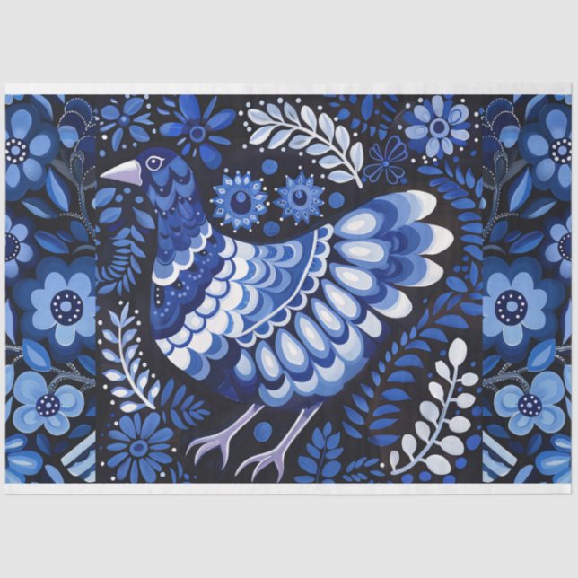 Blue Vintage Inspired Bird Collage Decoupage Tissue Paper (Front)