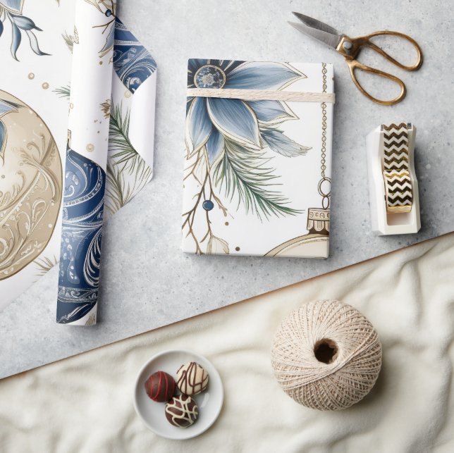 Blue Vintage Inspired Floral  Wrapping Paper (Crafts)