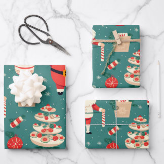 Blue Vintage-inspired Santa Clause Wrapping Paper