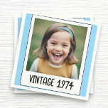Blue Vintage Milestone Birthday Photo Keepsake Napkin<br><div class="desc">Add a touch of nostalgia to your celebration with Vintage Milestone Birthday Photo Keepsake Napkins. Featuring a charming vintage design, these napkins can be personalized with a favourite photo and birthday details, making them a unique and memorable addition to your event. Crafted from high-quality, absorbent material, they are perfect for...</div>
