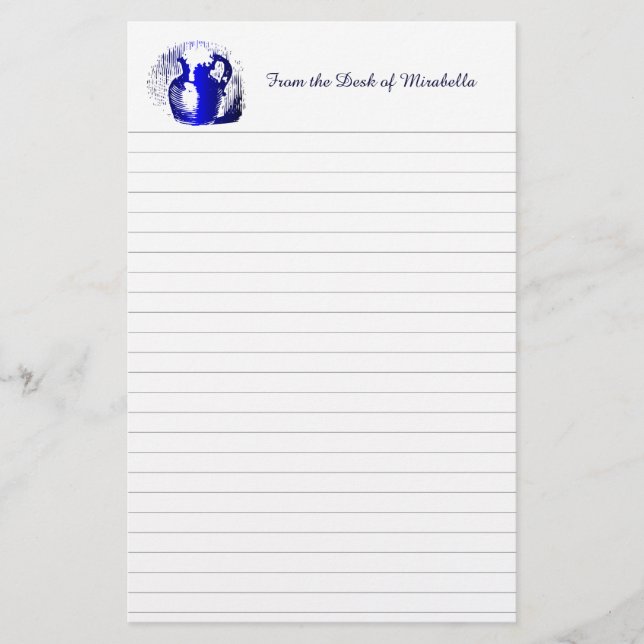 Blue Vintage Milk Jug Custom Lined Stationery (Front)