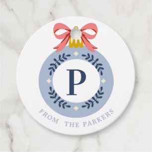 Blue Vintage Monogram Christmas Ornament Favour Tags