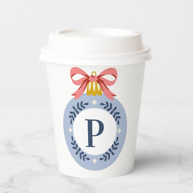 Blue Vintage Monogram Christmas Ornament  Paper Cups (Front)