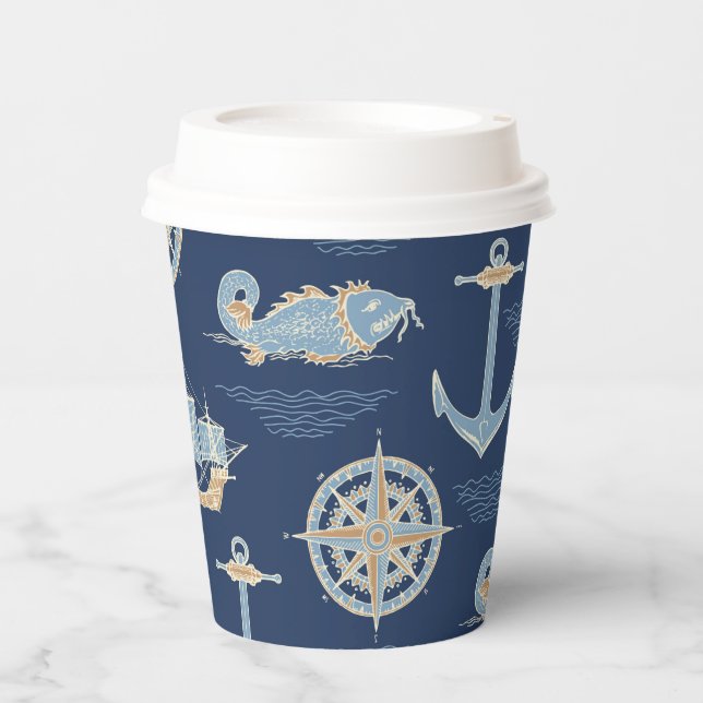 Blue Vintage Nautical  Paper Cups (Front)