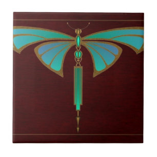 Blue Vintage Nouveau Art Animal Design Tile