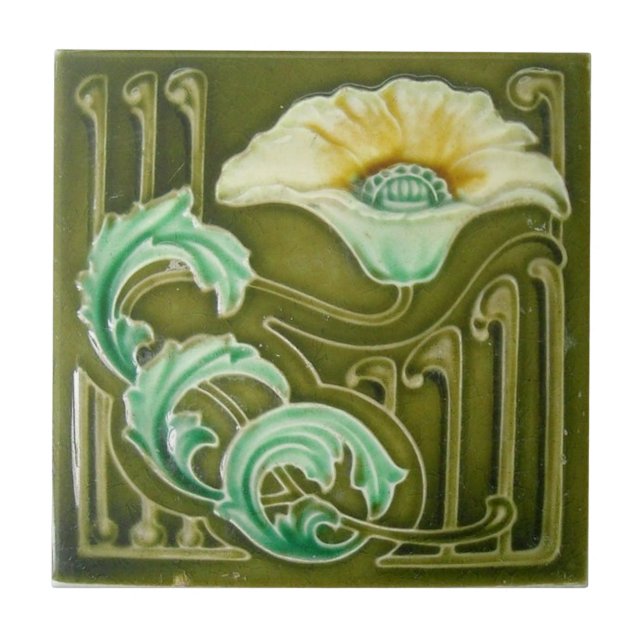 Blue Vintage Nouveau Art Floral Design Tile (Front)