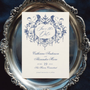 Blue Vintage Ornament Elegant Wedding Save The Date
