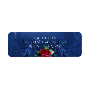 Blue Vintage ornemental Red Roses Mariage