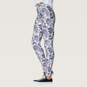 Blue Vintage Paisley Pattern Leggings