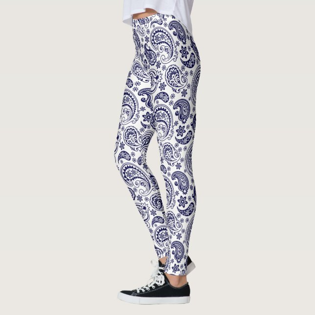 Blue Vintage Paisley Pattern Leggings (Left)