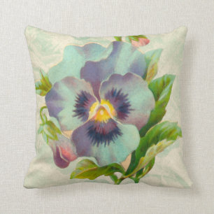 Blue Vintage Pansy Watercolor Throw Pillow