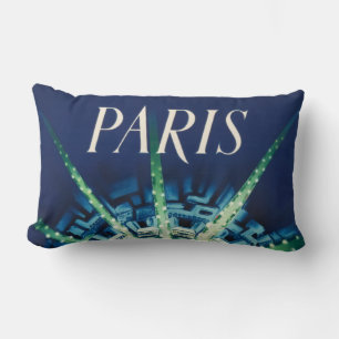 Blue Vintage Paris City French Air Travel Lumbar Pillow