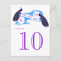 Blue Vintage Peacock Wedding Table Number 8806CE