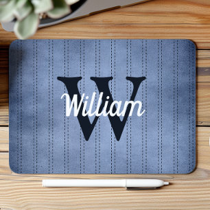 Blue Vintage Pinstripe Retro Navy Monogram Mouse Pad