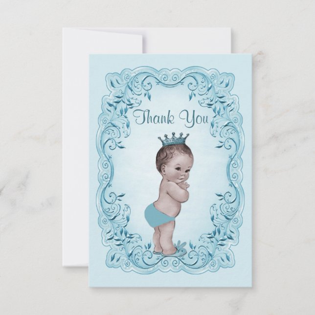 Blue Vintage Prince Baby Shower Thank You Card (Front)