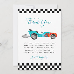 Blue Vintage Race Car Baby Shower Thank You Card