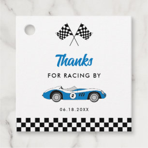 Blue Vintage Race Car Boy 2nd Birthday Thank You Favour Tags