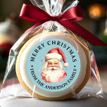 Blue Vintage Retro Santa Claus Merry Christmas Classic Round Sticker<br><div class="desc">Celebrate the festive season with our Blue Vintage Retro Santa Claus Merry Christmas Classic Round Sticker! This charming sticker features a nostalgic Santa Claus design set against a stylish solid background, combining vintage charm with modern flair. Perfect for adding a festive touch to your Christmas Gifts and Holiday packaging. Personalize...</div>