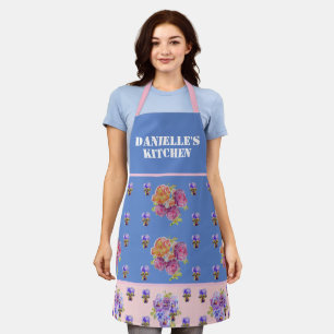 Blue Vintage Rose Roses Watercolor Customisable Apron