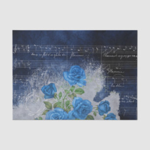 Blue Vintage Roses Sheet Music Decoupage 