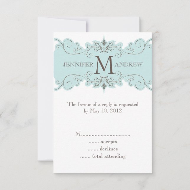 Blue Vintage RSVP Cards for Square Invites (Front)