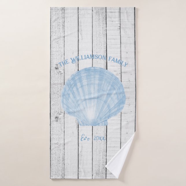 Blue Vintage Scallop Shell Bath Towel Set (Bath Towel)