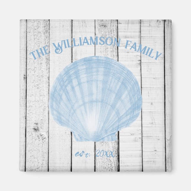 Blue Vintage Scallop Shell Magnet (Front)