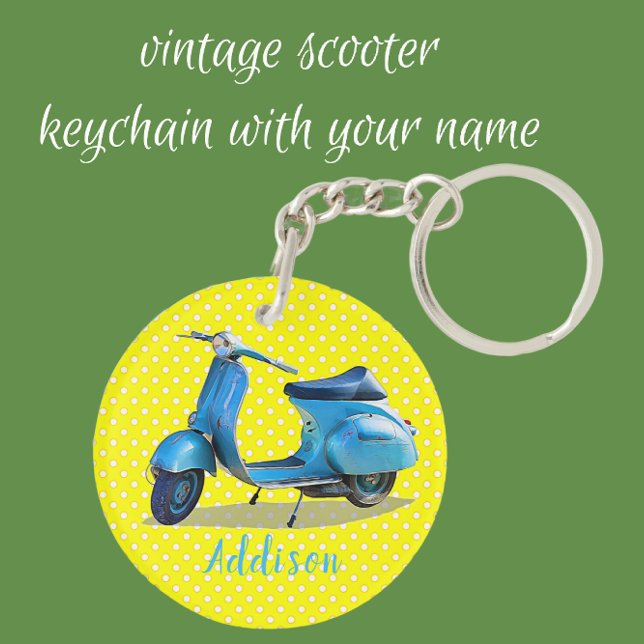 Blue Vintage Scooter on Yellow Background Keychain (Creator Uploaded)