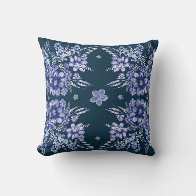 Blue Vintage Square Throw Pillow (Front)