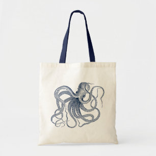 Blue Vintage Steampunk Octopus Tote Bag