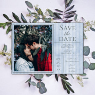 Blue Vintage Striped Photo Save the Date