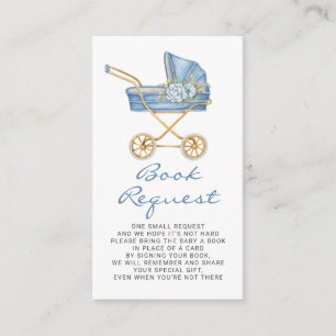 Blue Vintage Stroller Baby Shower Book Request Enclosure Card
